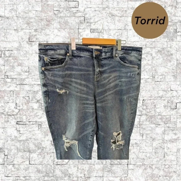 Torrid Denim Womens Plus Size 22T Blue Distressed Mid-rise Skinny Jeans - Picture 2 of 14